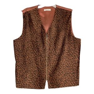 Vtg Zip Faux Suede  Leopard Vest  Sz 10 Brown Cowgirl Western Maximalist Indie